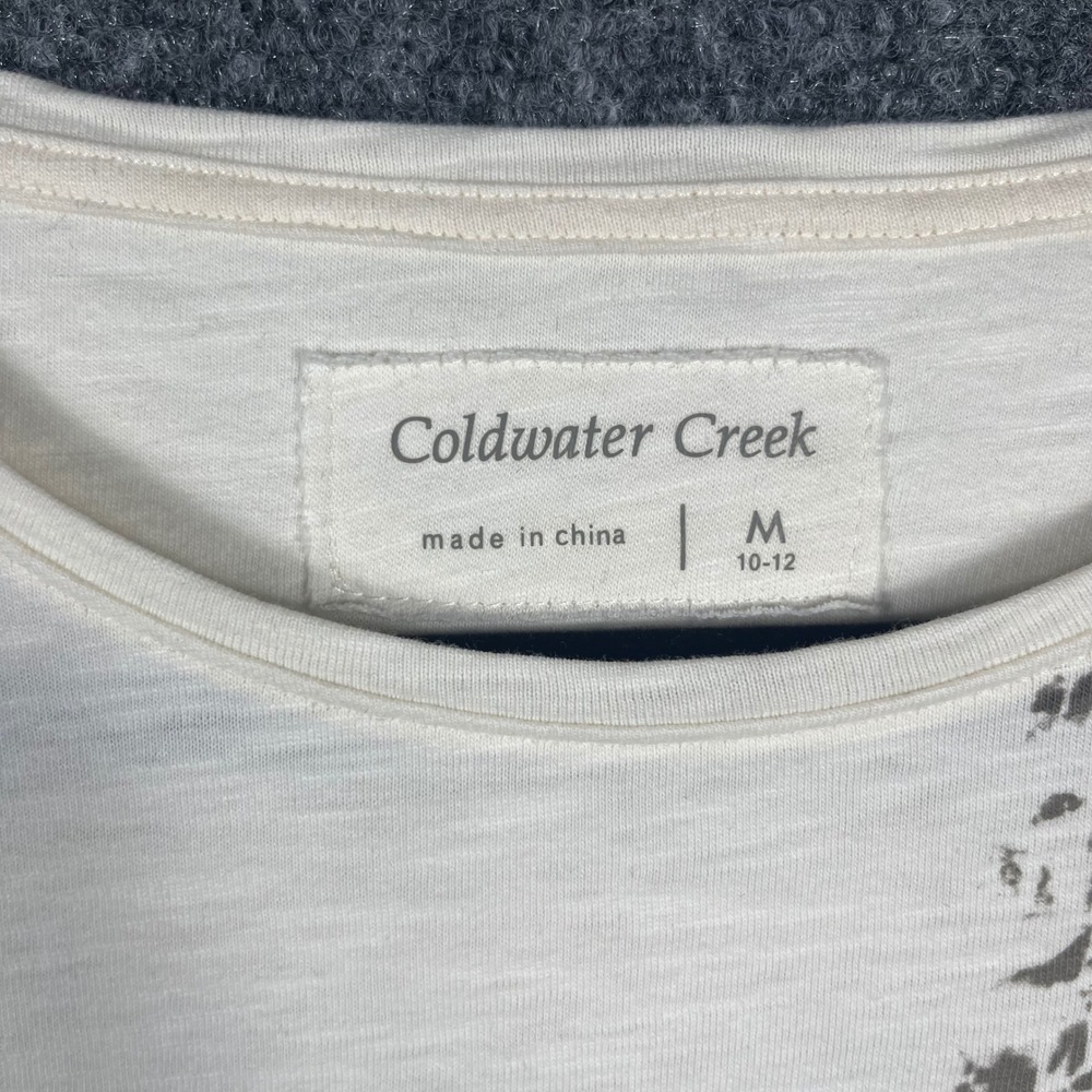 Coldwater Creek Starfish Tee Women M White Gray Abstract Graphic Slub Knit Top - Picture 3 of 7